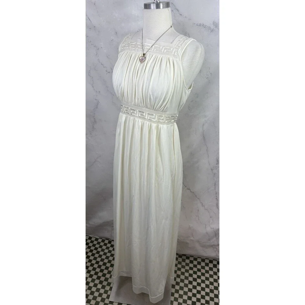 Vintage Grecian Goddess Nightgown Dress White Empire Waist Long Maxi 36 S Bride - Picture 9 of 16
